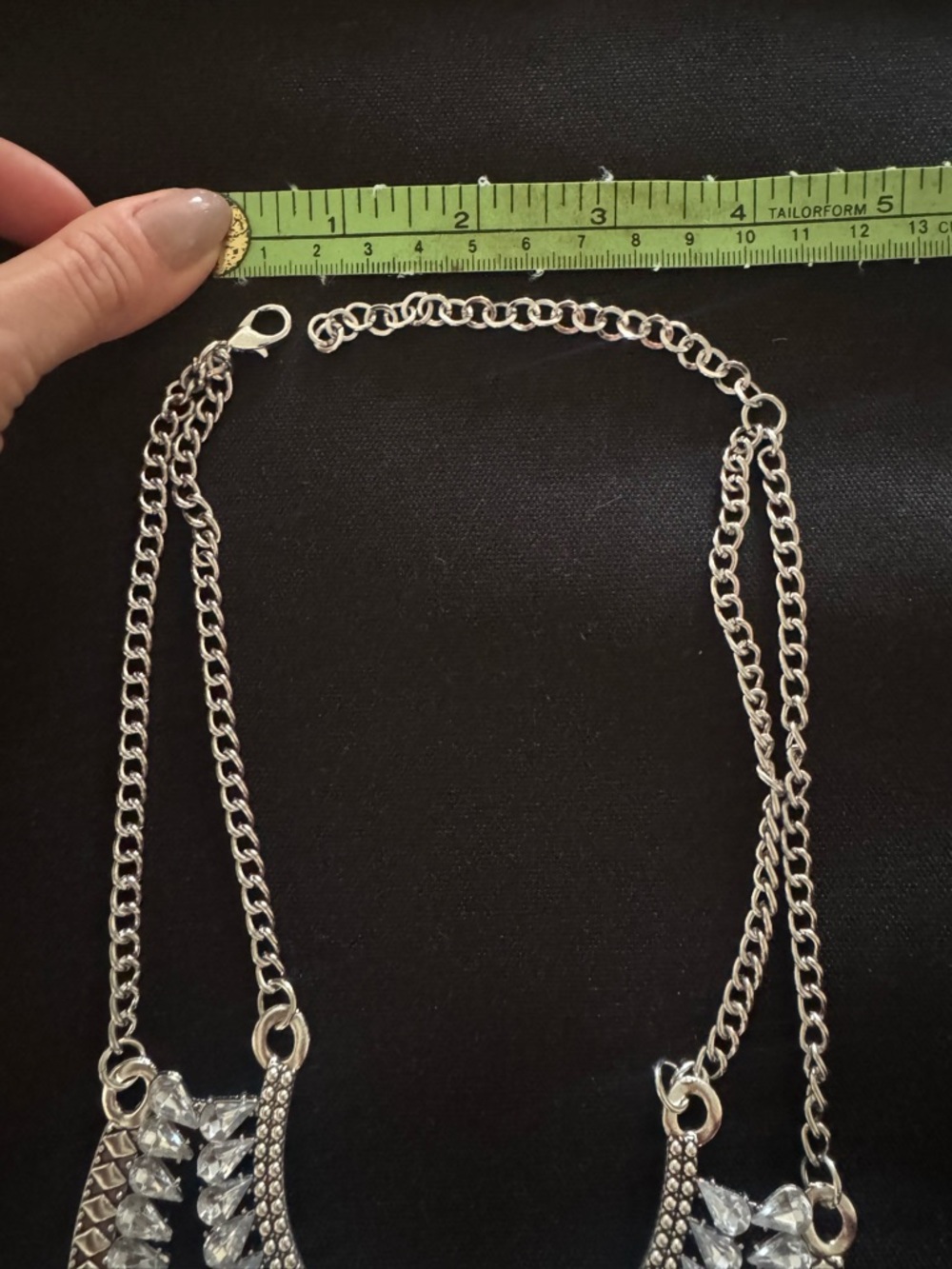 Silver Crystal Fringe Statement Necklace - Women Jewelry - Picture 11 of 13